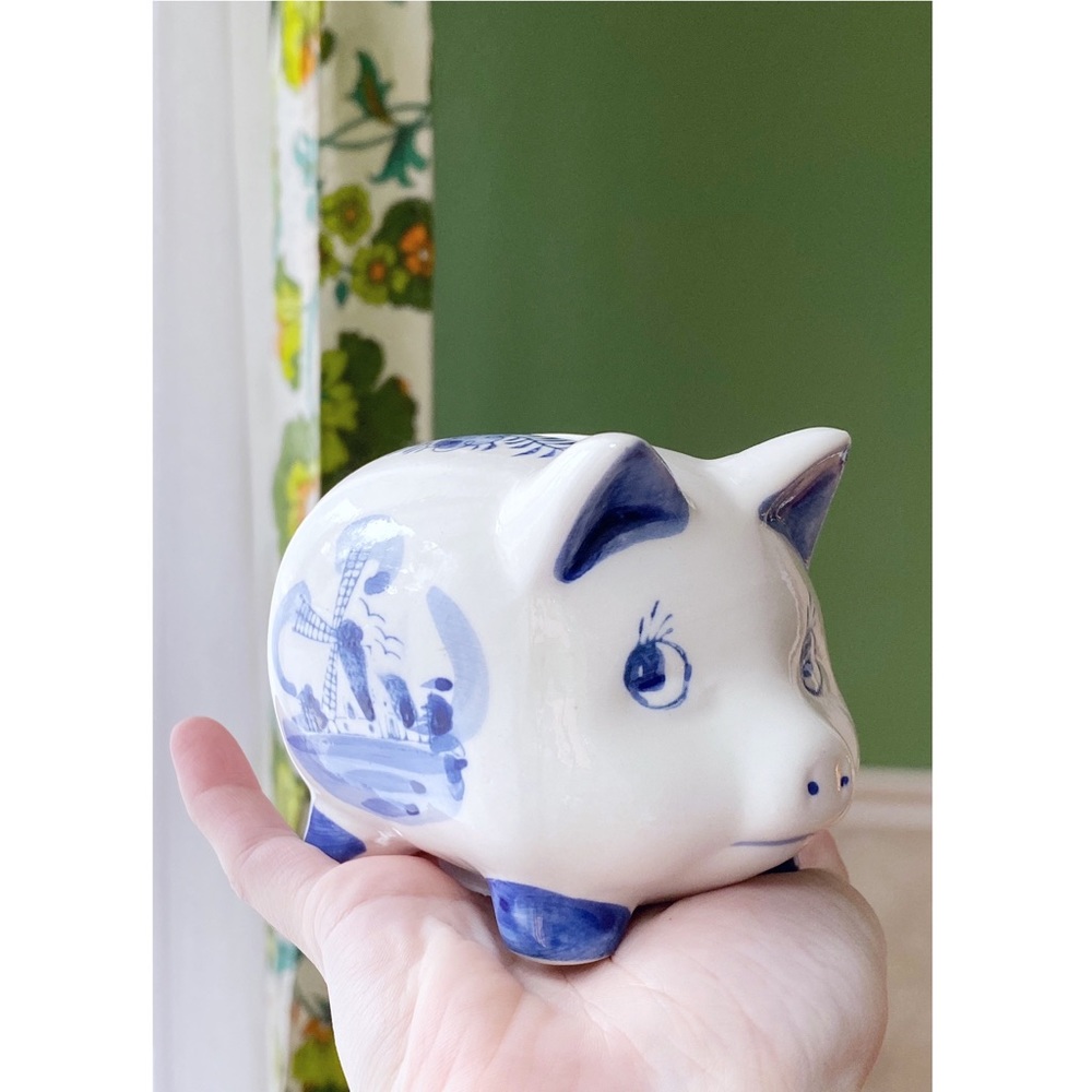 Vintage Dutch Delft lucky ceramic piggy bank